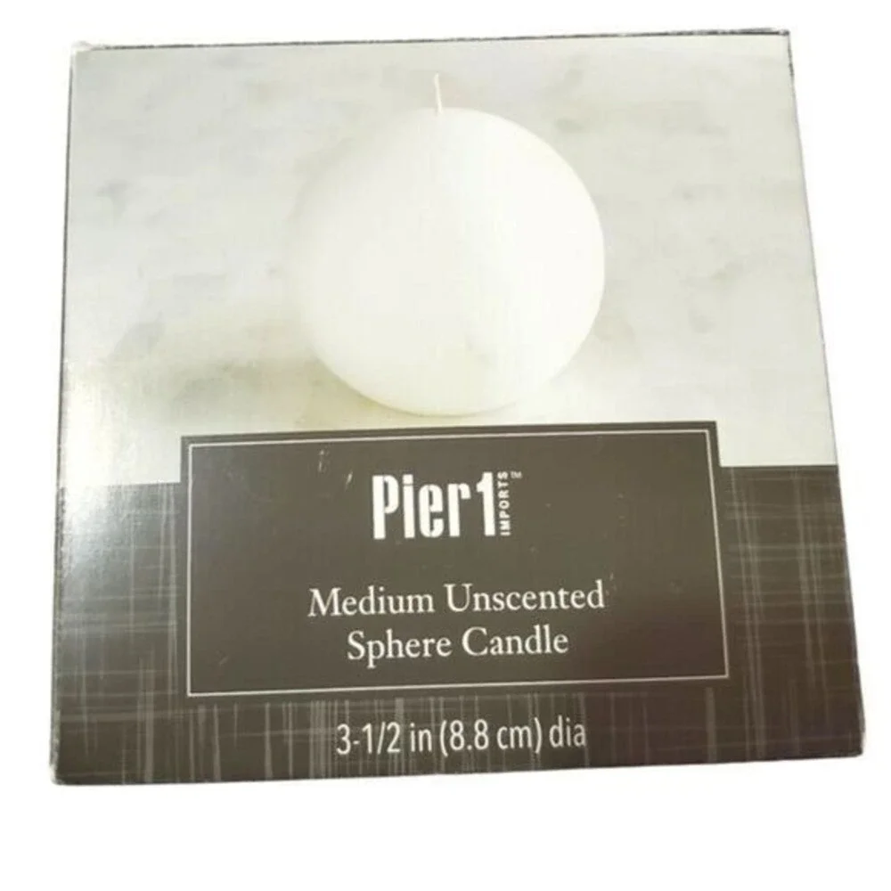 Pier 1 Medium White Unscented Sphere Candle 3.5